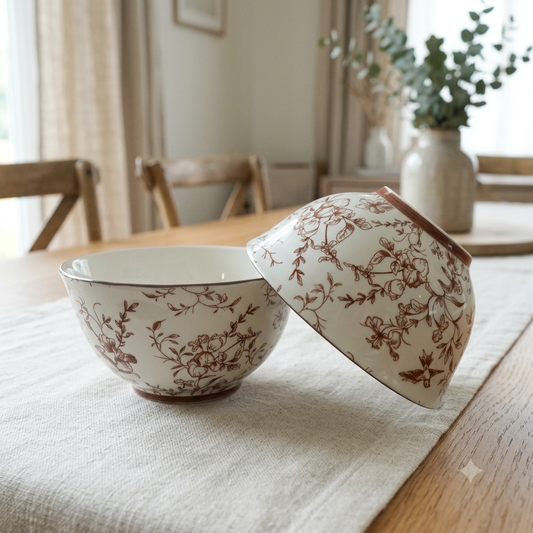 Cinnamon Songbird Ceramic Serving Bowl Set of 2