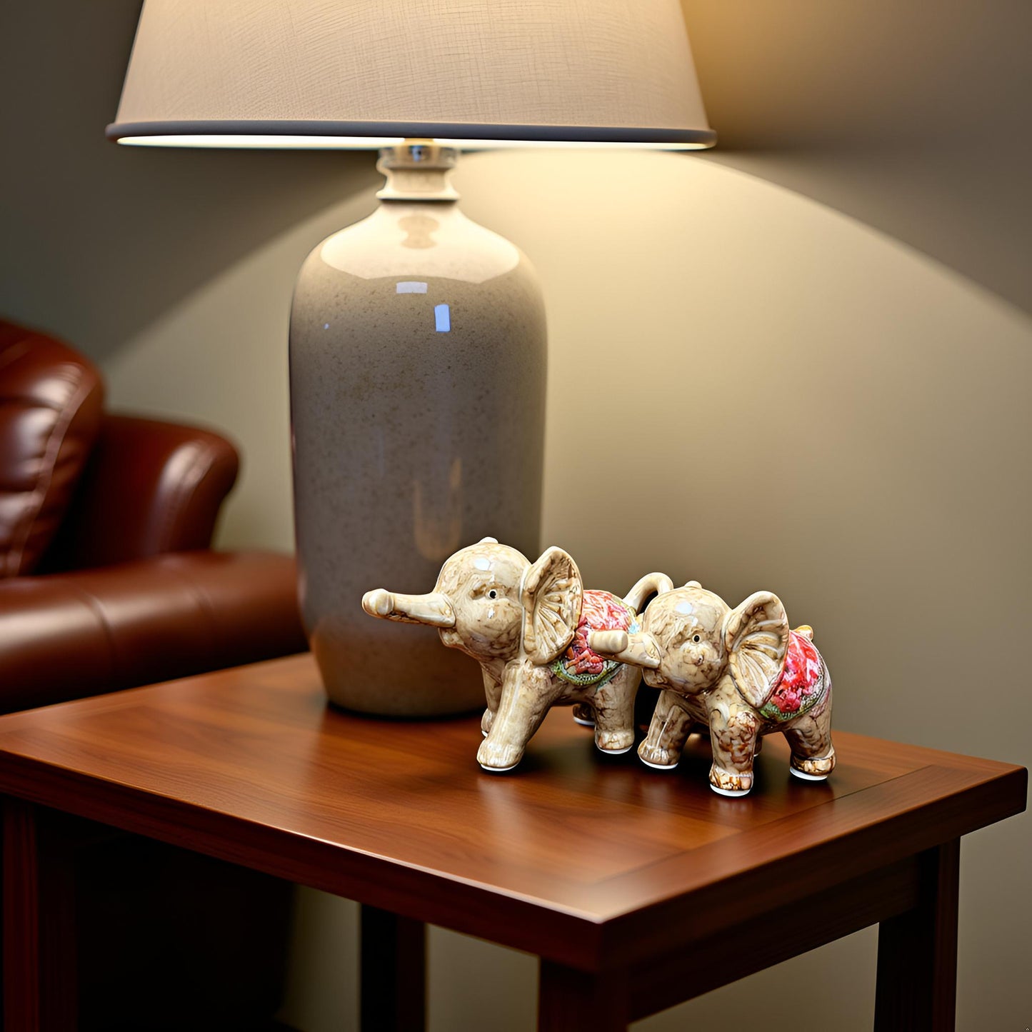 The Regal Parade – Ceramic Elephant Family Showpiece Set of 2