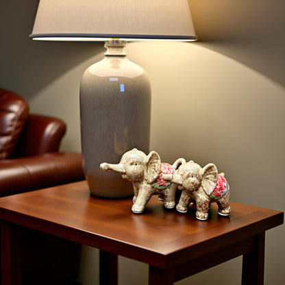 The Regal Parade – Ceramic Elephant Family Showpiece Set of 2
