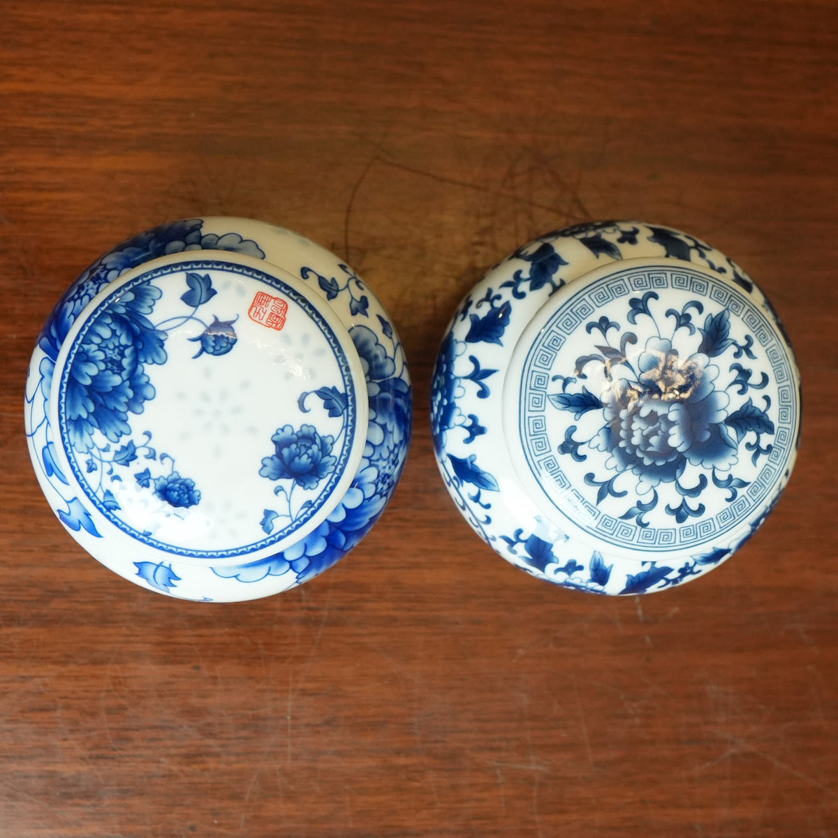 Blue Peony Ceramic Round Lidded Jar (Set of 2)