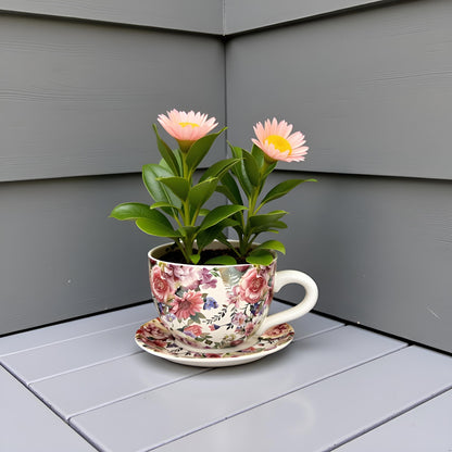 Decorative Oversized Floral Cup and Saucer Style – Ceramic Planter