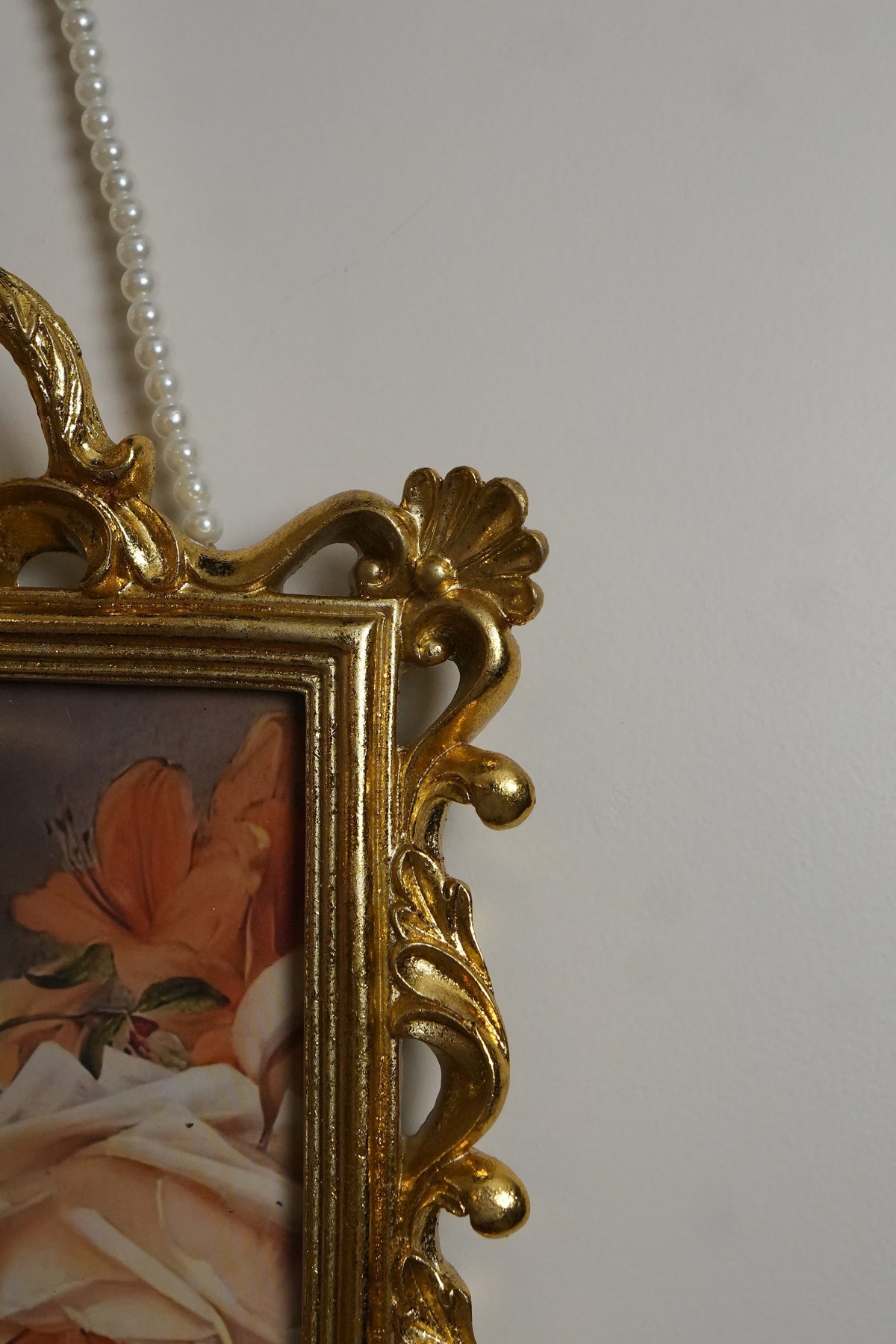 Peach Rose Art in Antique Gold Hanging Frame
