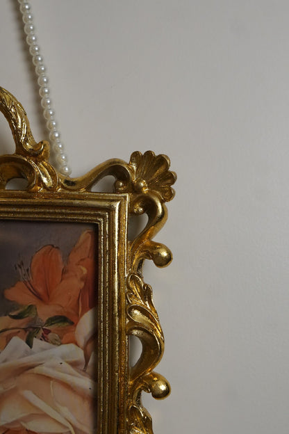 Peach Rose Art in Antique Gold Hanging Frame