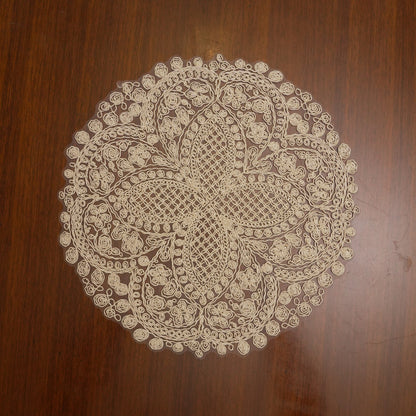 Cream Floral Lattice Crochet Lace Round Table Mat (Set of 2)