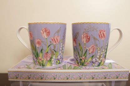 Lilac Tulip Ceramic Mug Set of 2 with Clear Gift Box