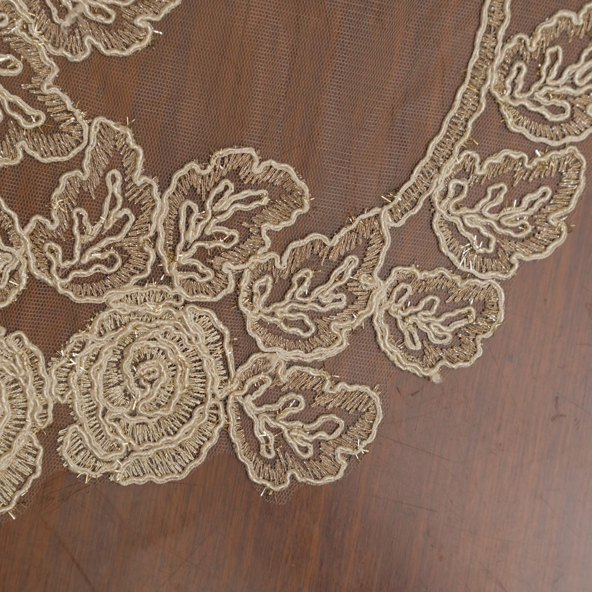 Beige Lace Rose Sheer Oval Table Mat (Set of 2)