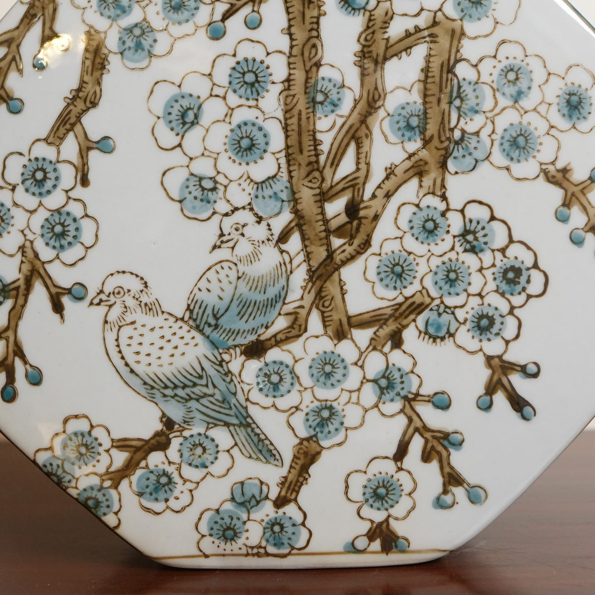 Bluebird & Blossom Tree Ceramic Octagonal Flask Vase