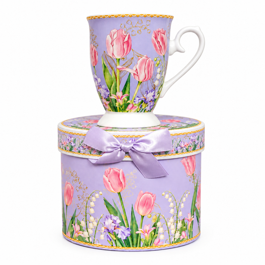 Lilac Tulip Ceramic Mug with Round Gift Box