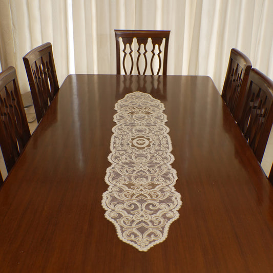 Gold Satin Scroll Lace Table Runner (Long)