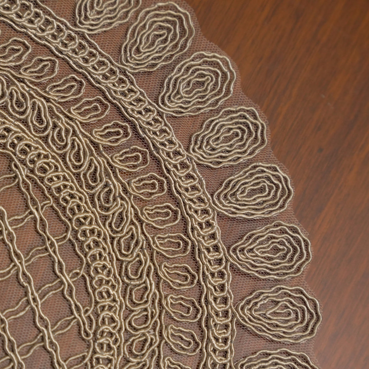 Beige Lattice Rosette Crochet Lace Round Table Mat (Set of 2)