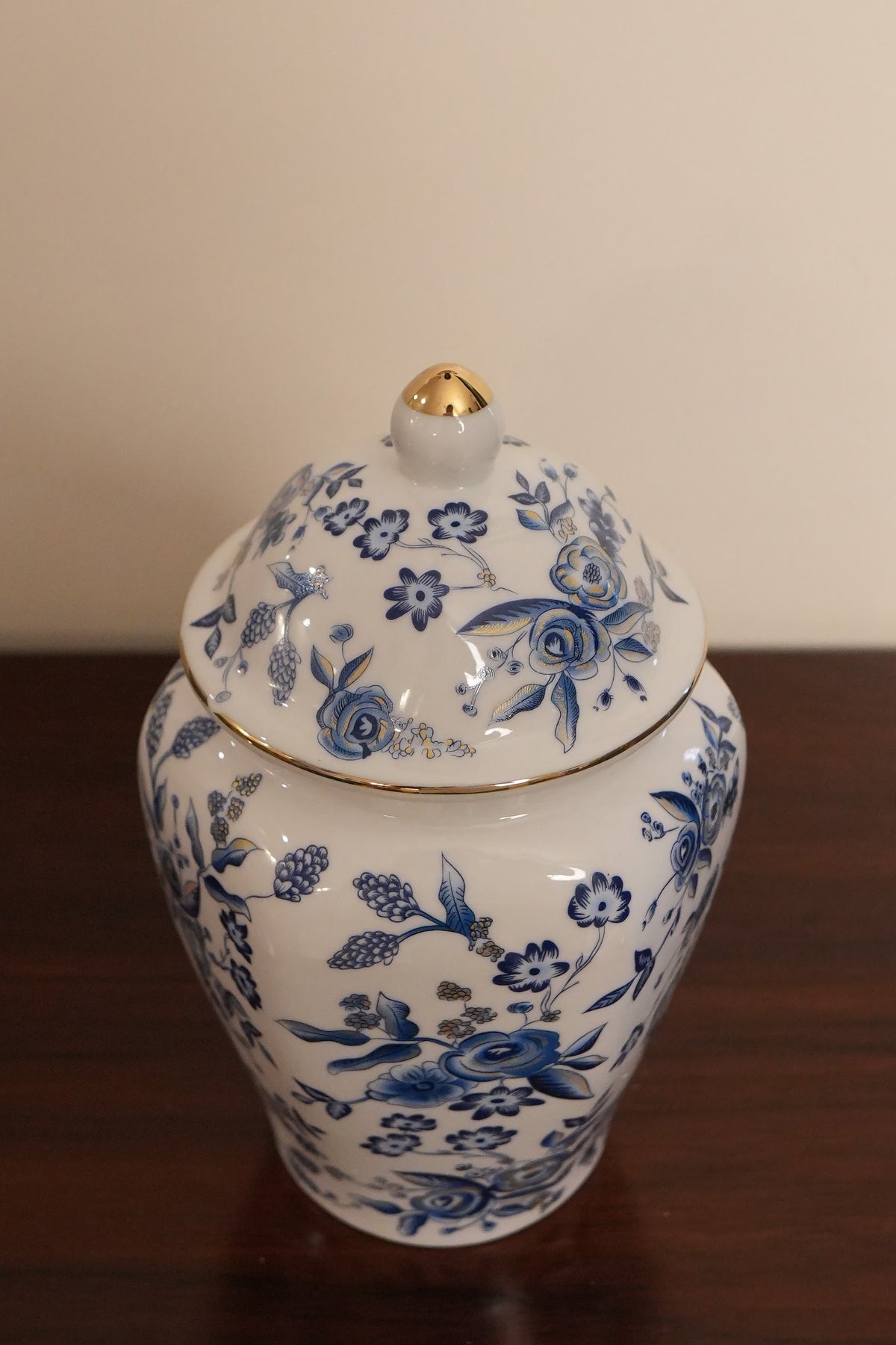Classic Blue & White Floral Ceramic Ginger Jar