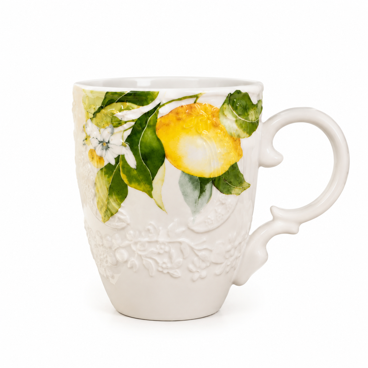 Lemon Blossom Embossed Ceramic Mug (Set of 2)