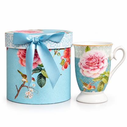 Aqua Rose Ceramic Mug with Round Gift Box