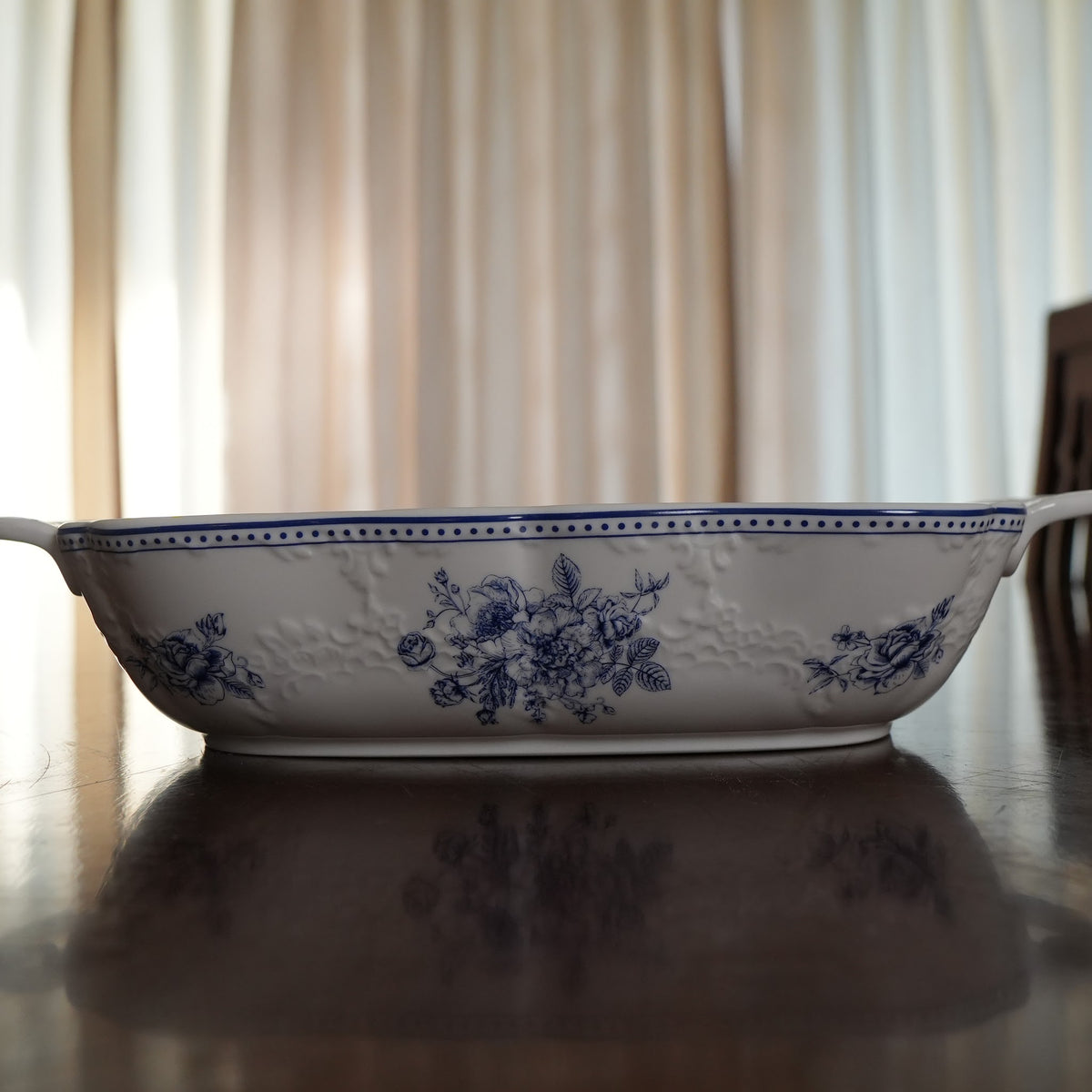 Delft Rose Ceramic Rectangular Serving Dish with Handles