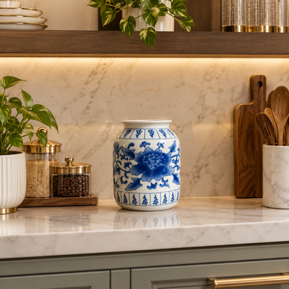 Blue Peony Ceramic Jar Vase