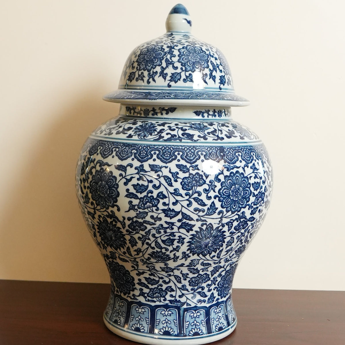 Ming Blue Lotus Ceramic Temple Jar