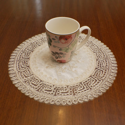 Ivory Embroidered Centre Lace Round Table Mat (Set of 2)