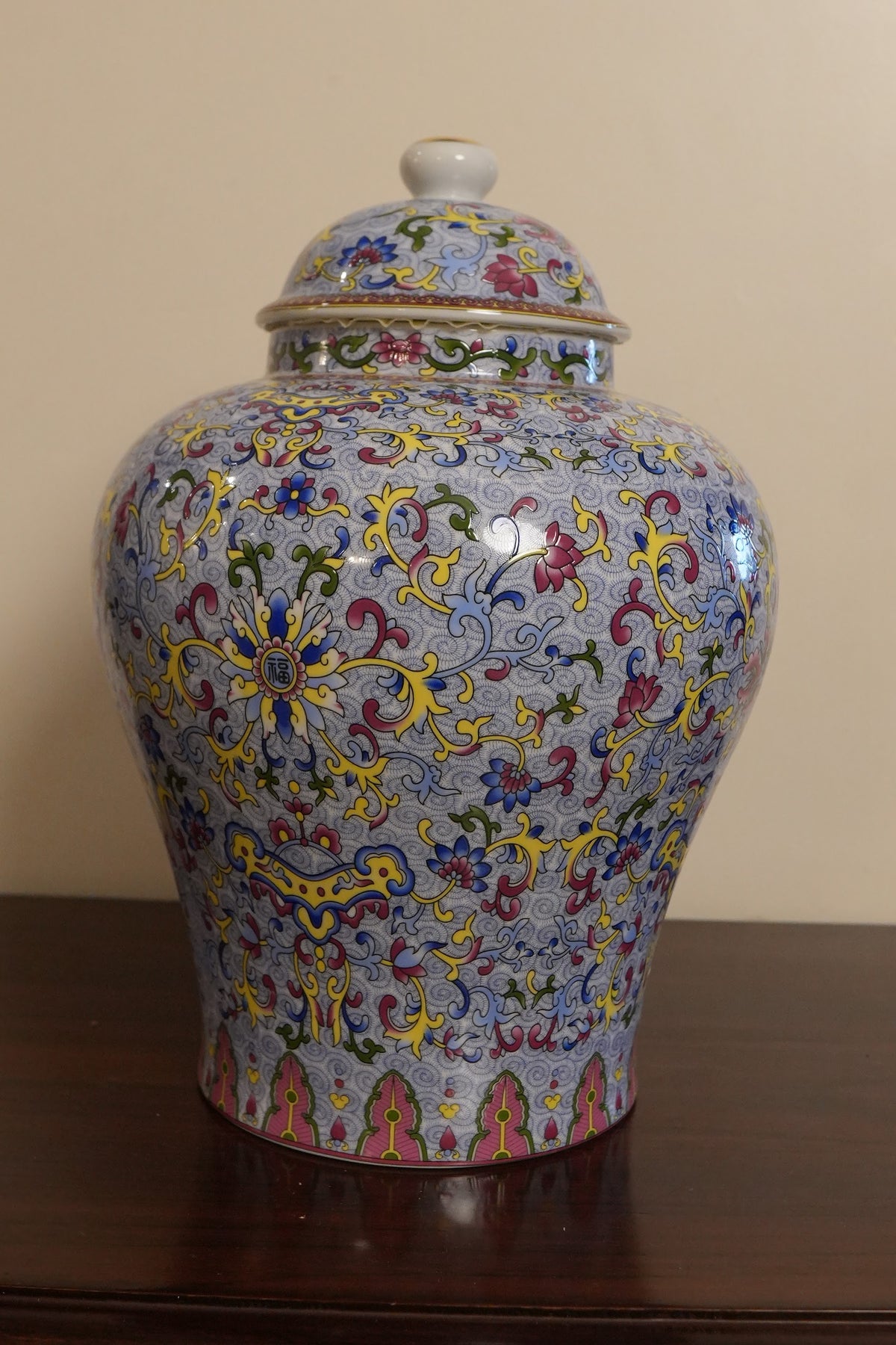 Lavender Blue Floral Scroll Ceramic Ginger Jar