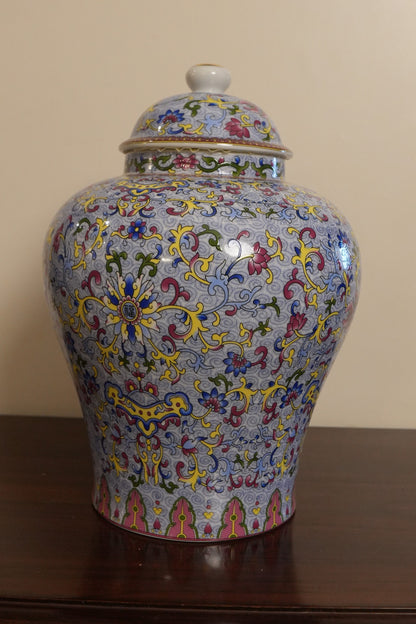 Lavender Blue Floral Scroll Ceramic Ginger Jar