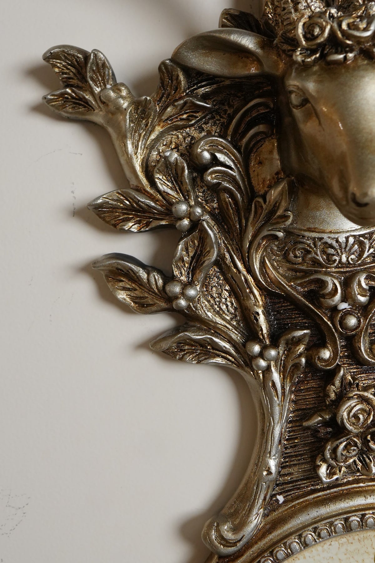 Antique Silver Stag Head Wall Plaque with Floral Medallion