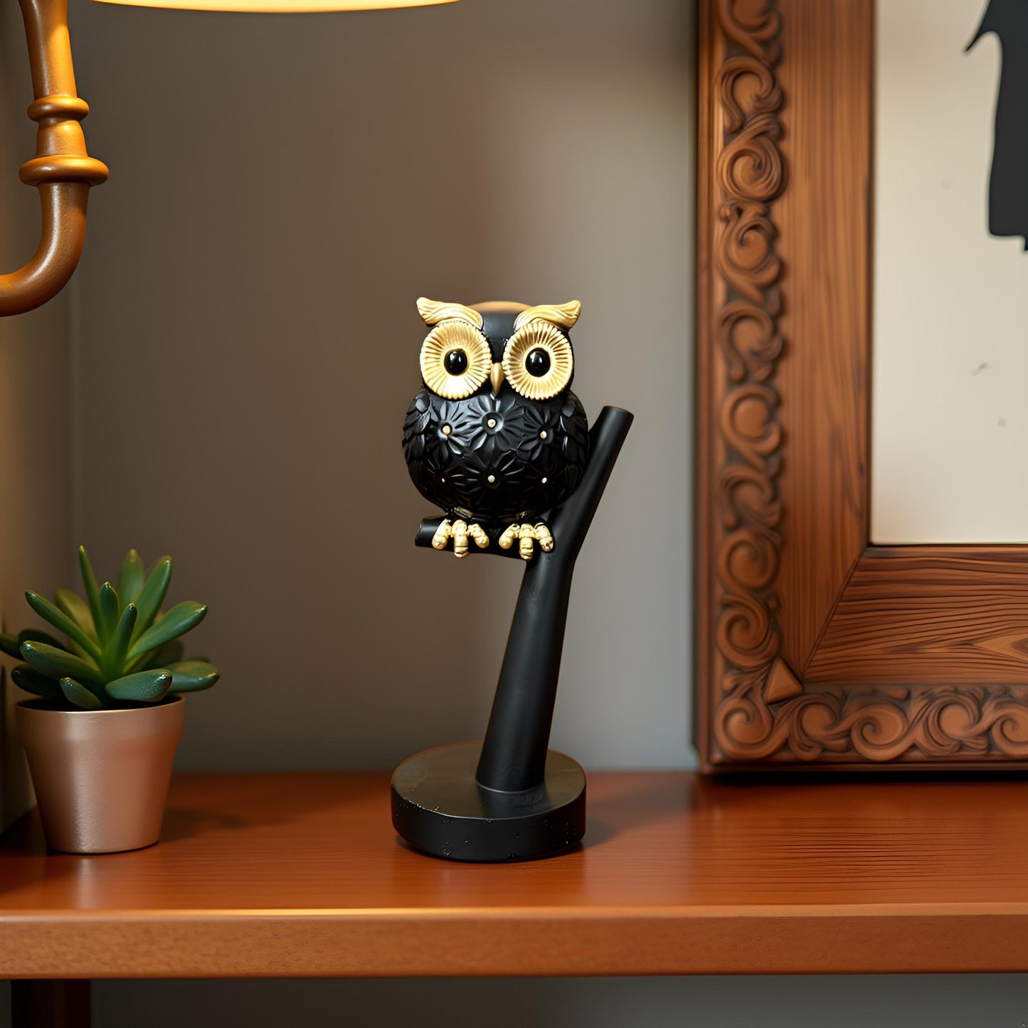 Black and Gold Owl Figurine - Small