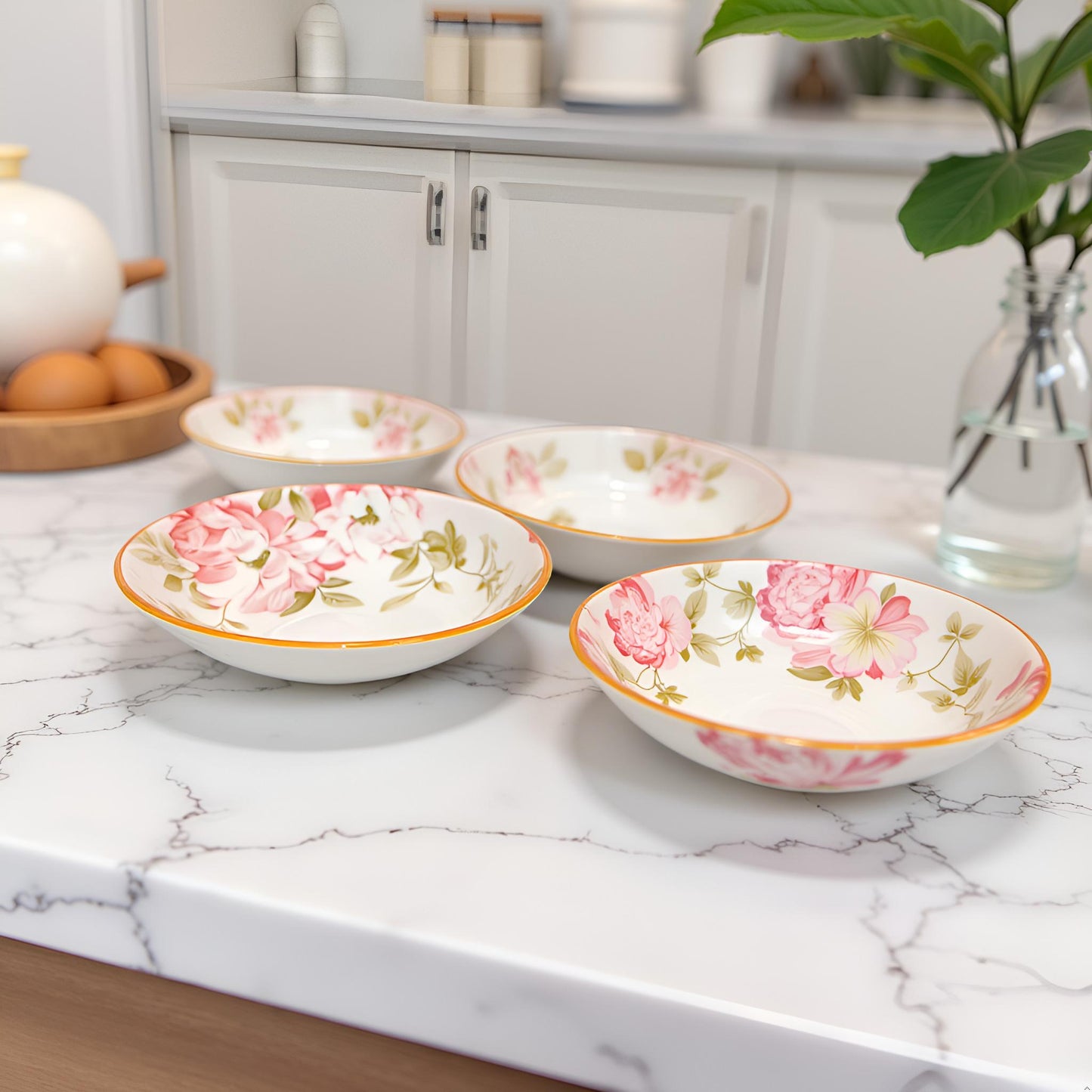 Classic Ceramic Dip Bowls with Pink Floral Motif | Set of 3
