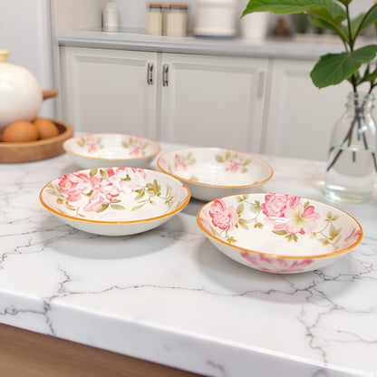 Classic Ceramic Dip Bowls with Pink Floral Motif | Set of 3