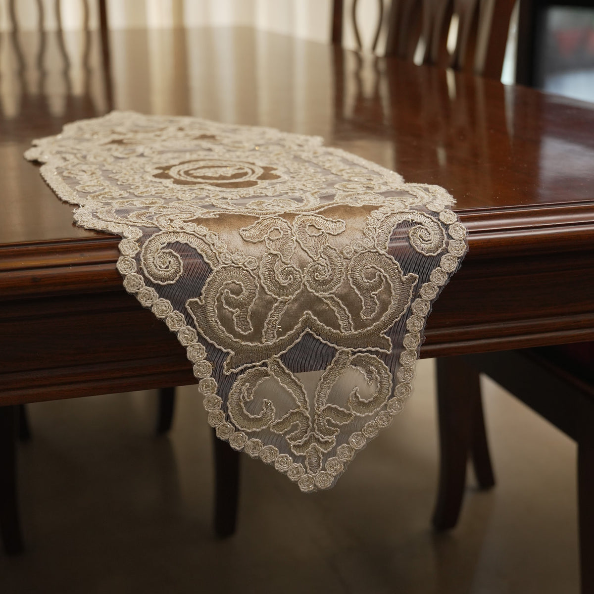Gold Satin Scroll Lace Table Runner (Small)