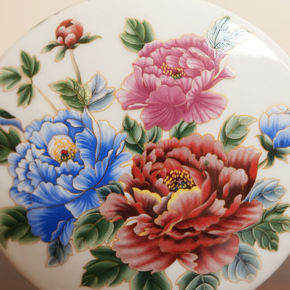 Peony Bouquet Ceramic Moon Flask Vase