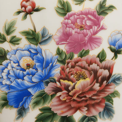 Peony Bouquet Ceramic Rectangular Flask Vase