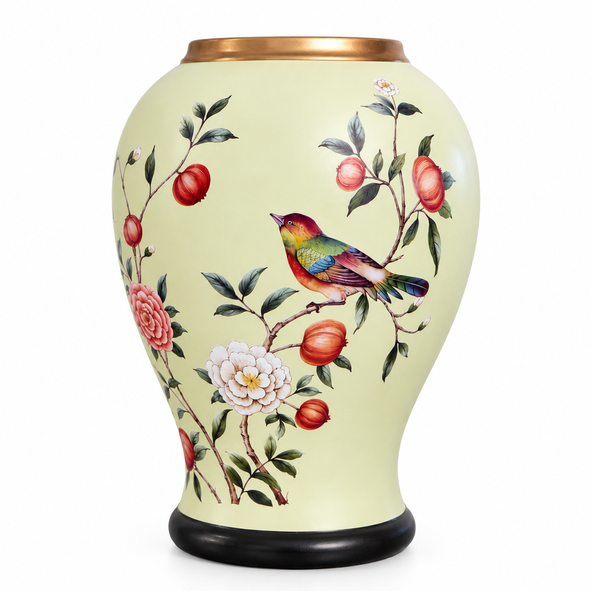 Cream Pomegranate & Bird Baluster Ceramic Vase