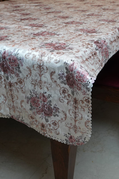 Vintage Rose Jacquard Table Sheet with Lace Edge (6 Seater)