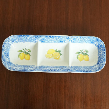 Sorrento Blue Lemon Ceramic 3-Compartment Serving Platter
