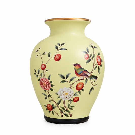 Cream Pomegranate & Bird Flared-Neck Ceramic Vase