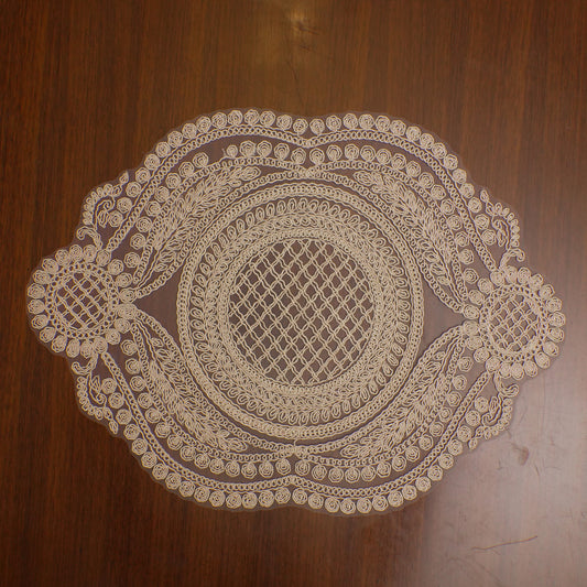 Beige Lattice Medallion Crochet Lace Oval Table Mat (Set of 2)