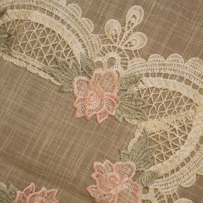 Close-up of the pink rose and lattice lace