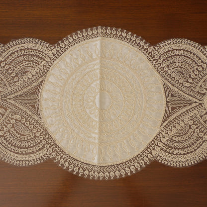 Cream Paisley Lace Table Runner with Ivory Satin Centre (Long)