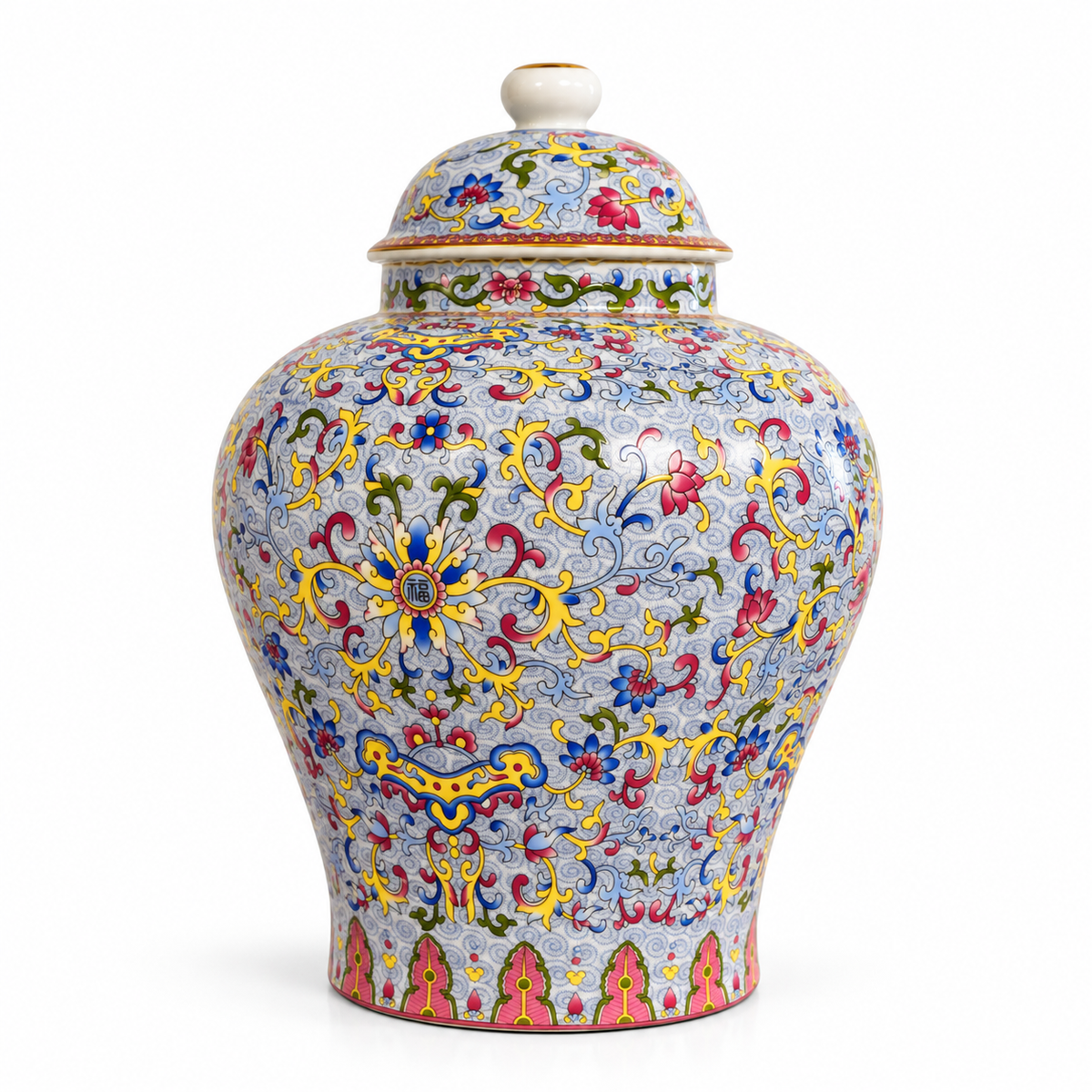 Lavender Blue Floral Scroll Ceramic Ginger Jar