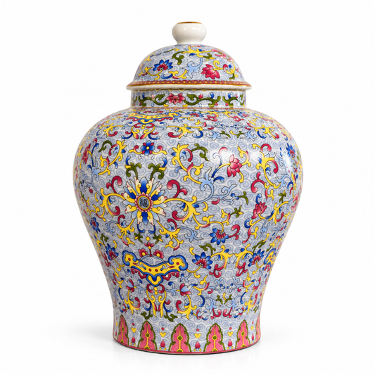 Lavender Blue Floral Scroll Ceramic Ginger Jar