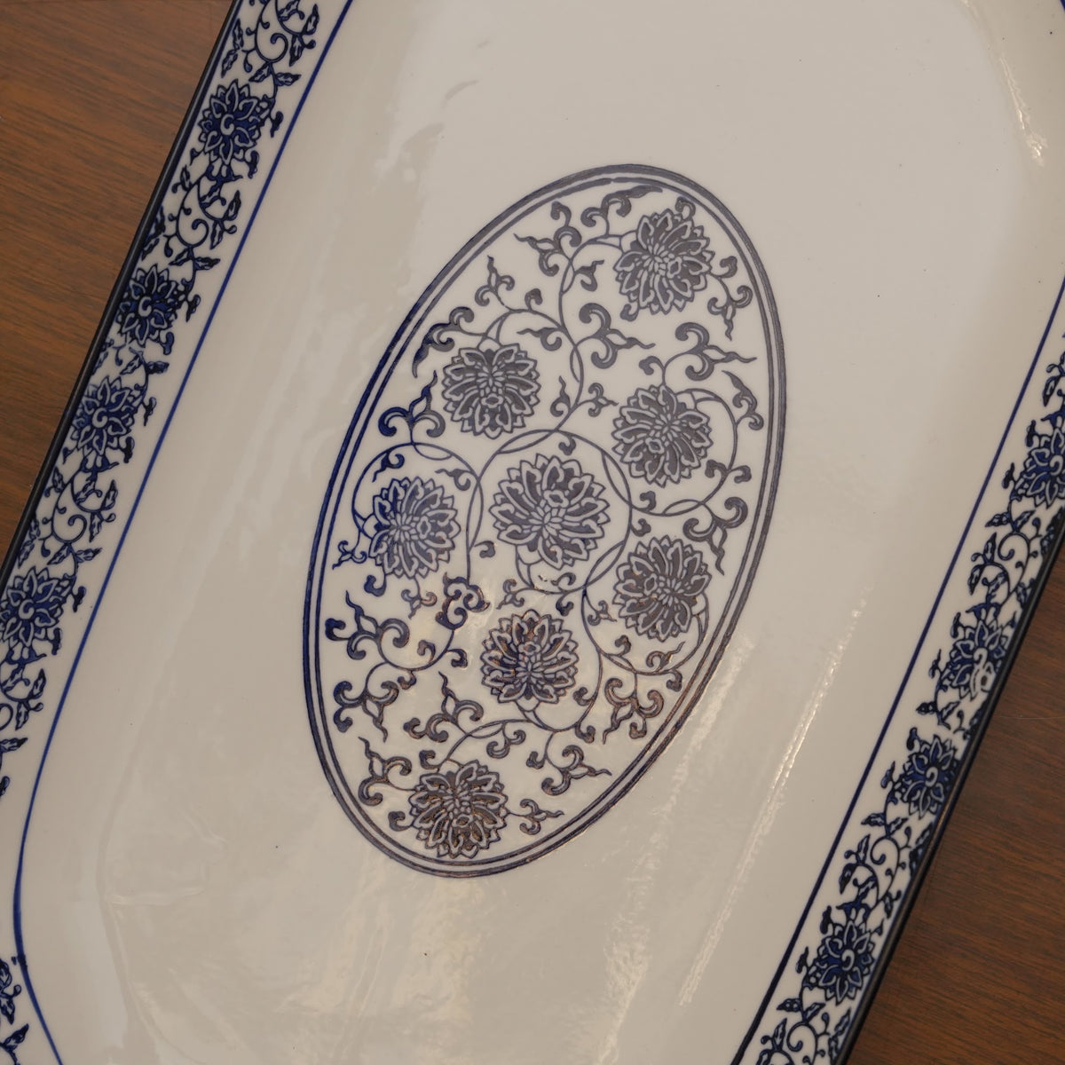 Blue Floral Ceramic Serveware - Rectangular Serving Platter (Large)