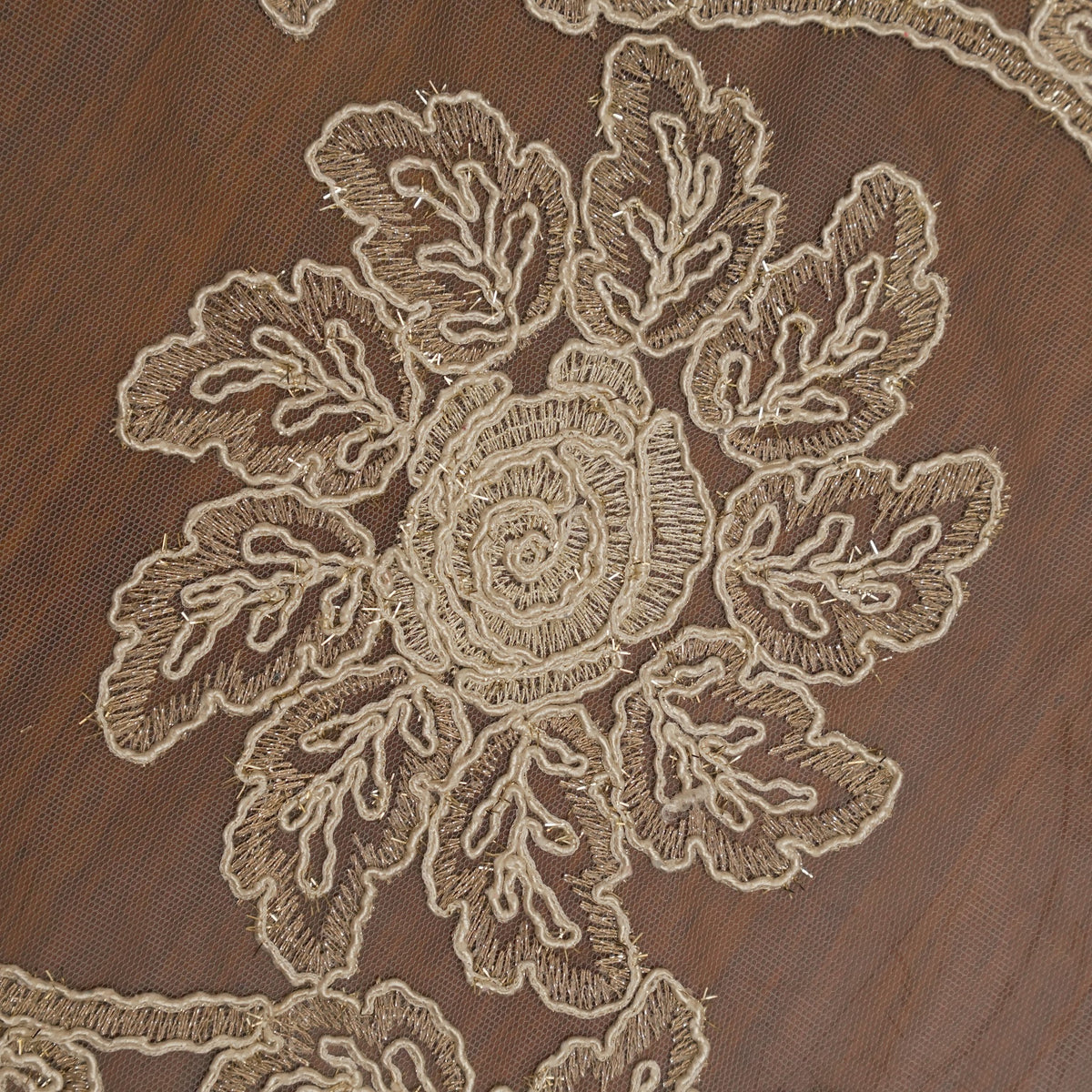 Beige Lace Rose Sheer Oval Table Mat (Set of 2)