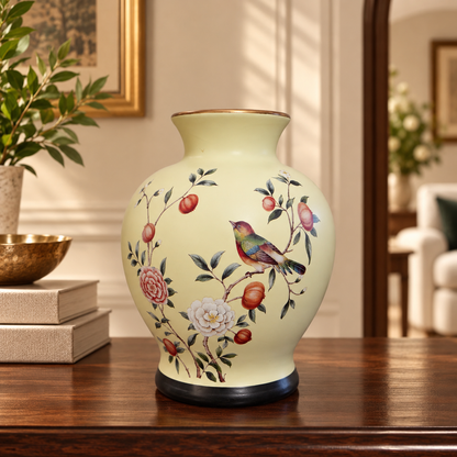 Cream Pomegranate & Bird Classic Ceramic Vase