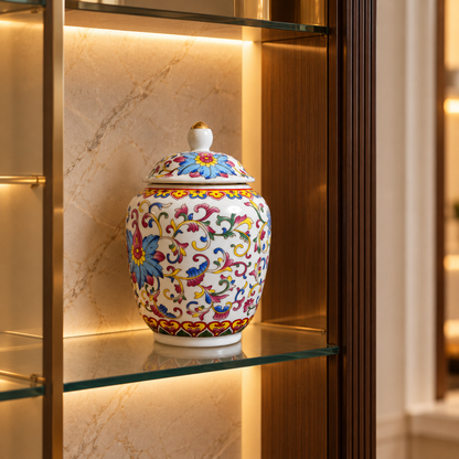 Multicolour Paisley Floral Ceramic Lidded Jar with Gold Knob