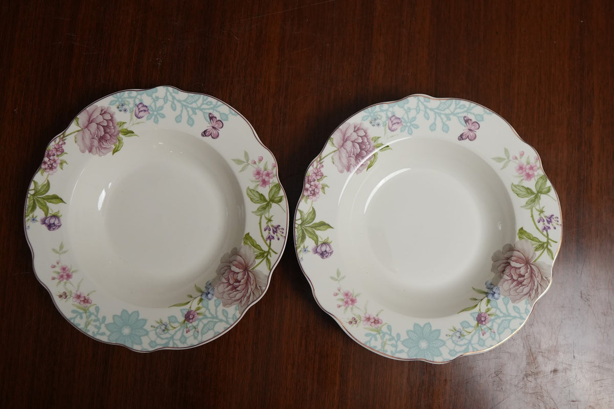 Aqua Peony Ceramic Salad Plate Set of 2