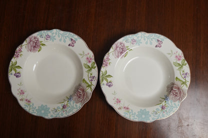 Aqua Peony Ceramic Salad Plate Set of 2
