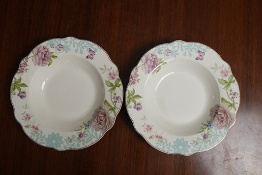 Aqua Peony Ceramic Salad Plate Set of 2