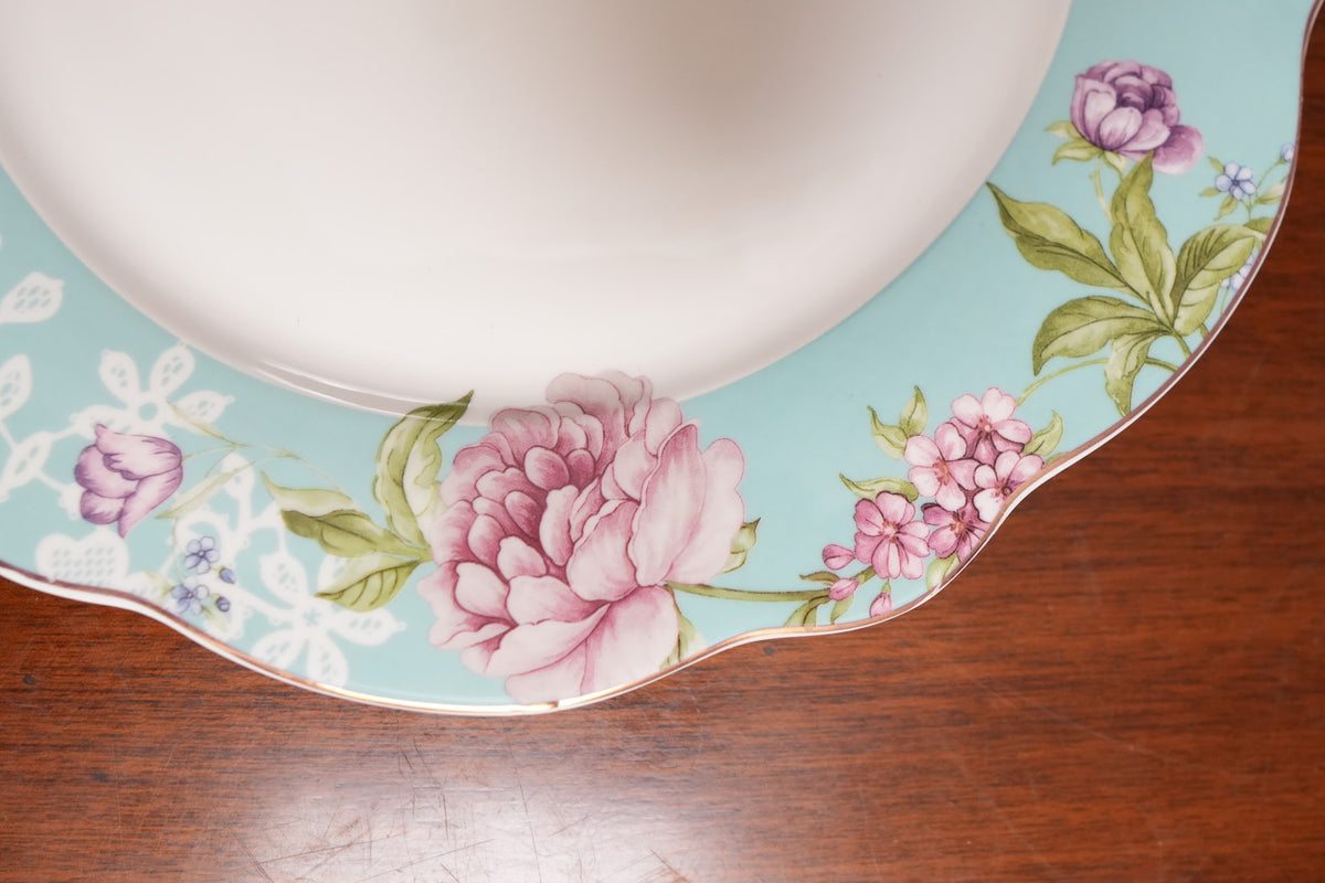 Aqua Peony Ceramic Dinner Plate Set of 2
