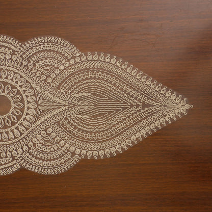 Cream Paisley Lace Table Runner with Ivory Satin Centre (Long)