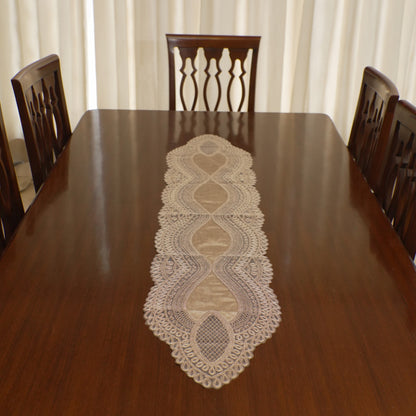 Taupe Satin Heart Lattice Lace Table Runner (Long)