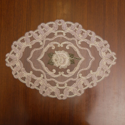 Ivory Rose Centre Scroll Lace Oval Table Mat (Set of 2)